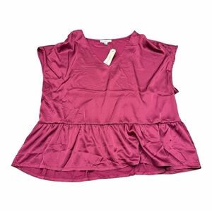 Elegant V-Neck Ruffle Blouse - Berry